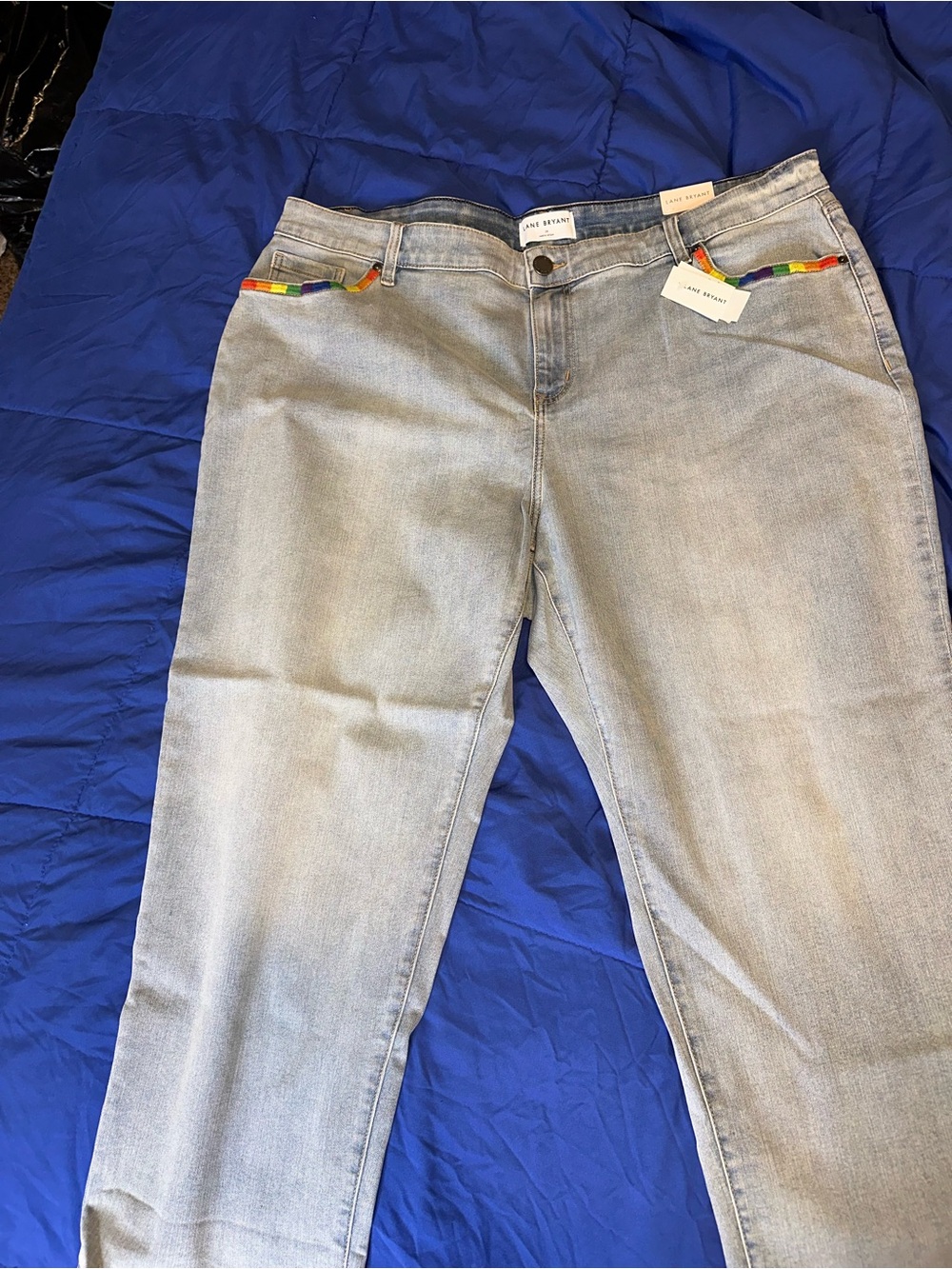 Lane Bryant Light Blue Straight Leg Jeans with Rainbow Pocket Trim